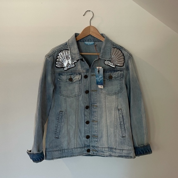 Show Me Your MuMu Light Blue Jean Jacket with Black Accents - Picture 2 of 11